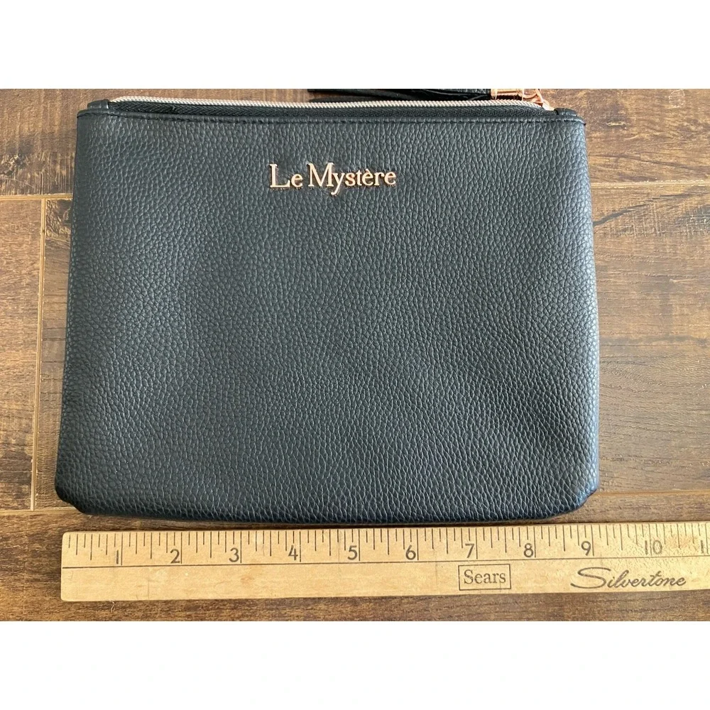 Le Mystère Black Zip Pouch Clutch Rose Gold Tassel Makeup Travel Bag